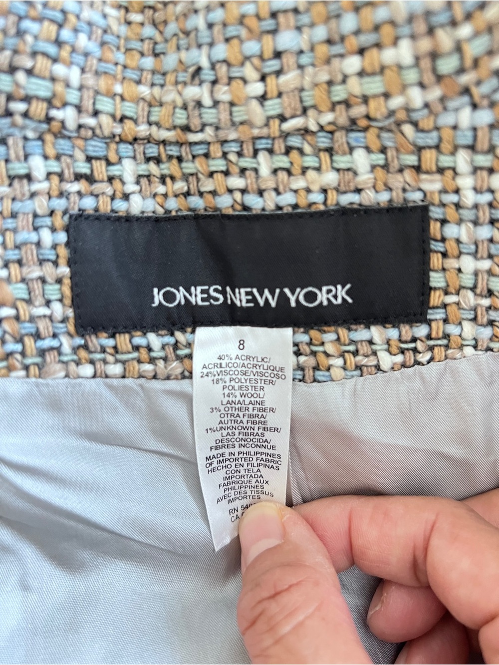 Jones New York Tweed Skirt in Blue, Tan & Cream